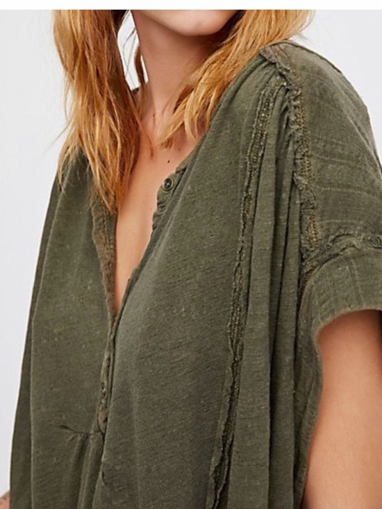 Free People Tops - Free People Olive Green Women's Button Aster Glow Flowy Henley Top size large